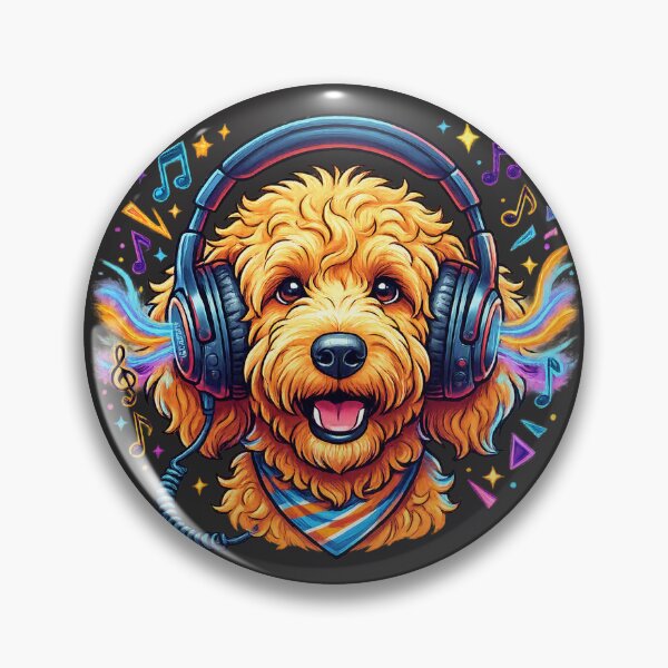Item preview, Cool Goldendoodle Dog Wearing Headphones Listening to Music Art designed and sold by CreativeArtistL.