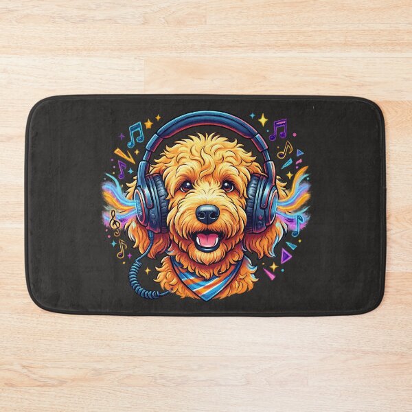 Item preview, Cool Goldendoodle Dog Wearing Headphones Listening to Music Art designed and sold by CreativeArtistL.