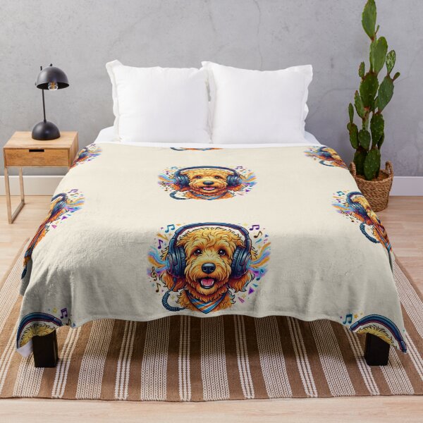 Item preview, Cool Goldendoodle Dog Wearing Headphones Listening to Music Art designed and sold by CreativeArtistL.