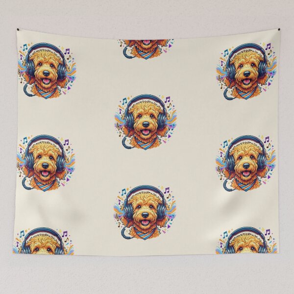 Item preview, Cool Goldendoodle Dog Wearing Headphones Listening to Music Art designed and sold by CreativeArtistL.