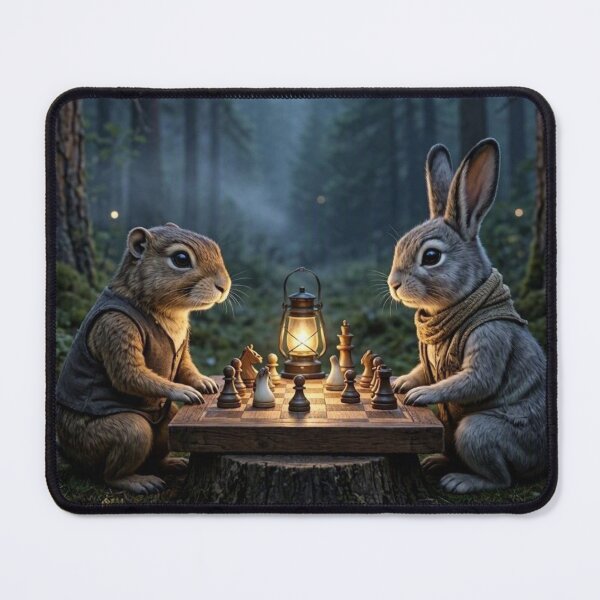 Item preview, Forest Chess Game – Whimsical Squirrel and Rabbit Illustration designed and sold by Dogandesighn.
