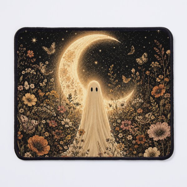 Item preview, Ghost Under the Crescent Moon - Celestial Ghost in a Wildflower Garden designed and sold by SOUFIANE1991.