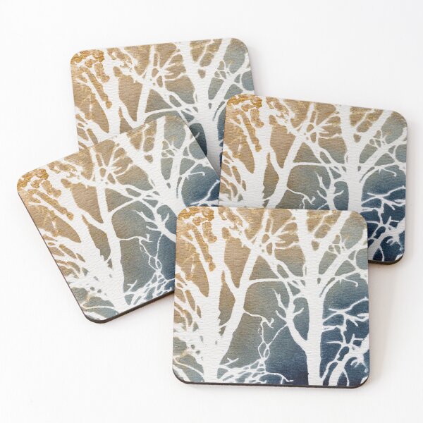 Item preview, White Tree Forest: Gold and Navy Abstract Watercolour designed and sold by ArithraStudio.