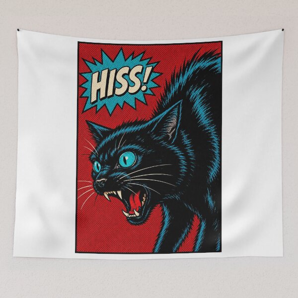 Item preview, Retro Pop Art HISS! Black Cat – Vintage Halloween Horror Comic Book Art designed and sold by WolfmanProphecy.