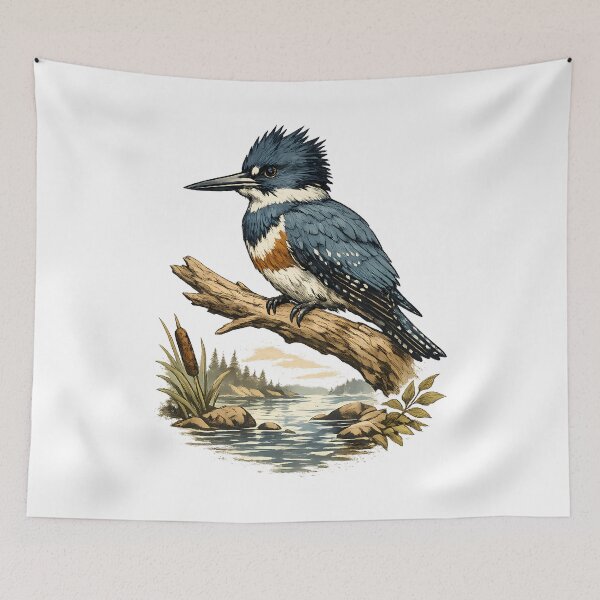 Item preview, A collared kingfisher landed on the river. designed and sold by Daily Quirk.