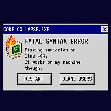 Artwork thumbnail, Retro Programmer Error Pop-Up - Fatal Syntax Error Code Collapse Sticker by UnripeAlmond