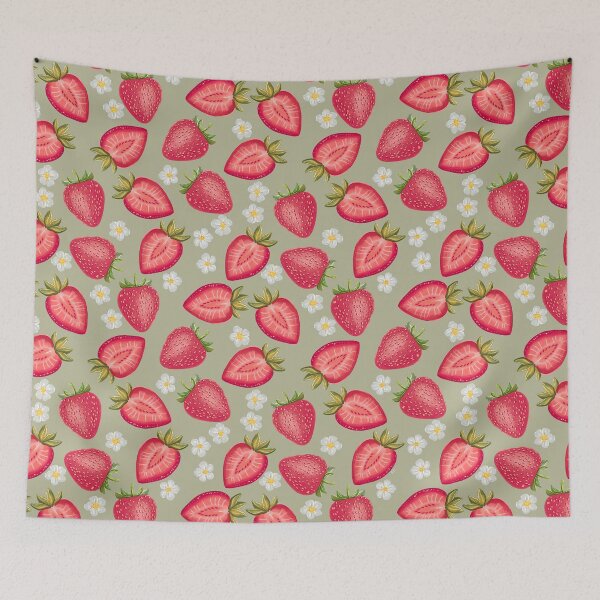 Item preview, Floral Strawberries - Dark Pink and Green designed and sold by monitdesign.