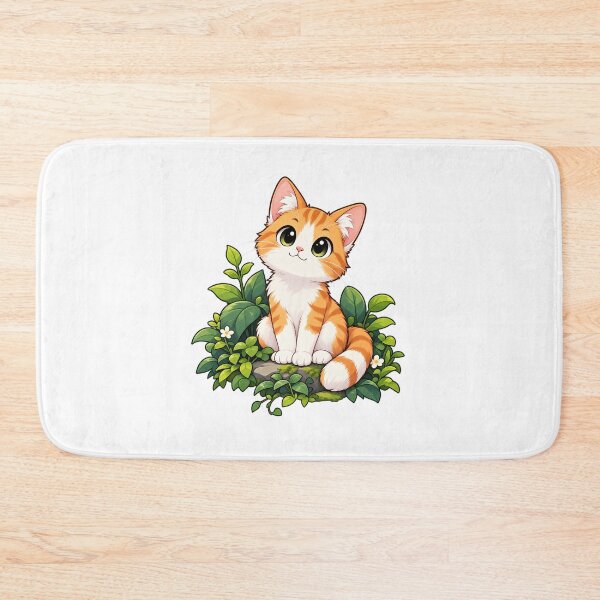 Item preview, A cat is sitting on a stone among plants. designed and sold by Designfs.