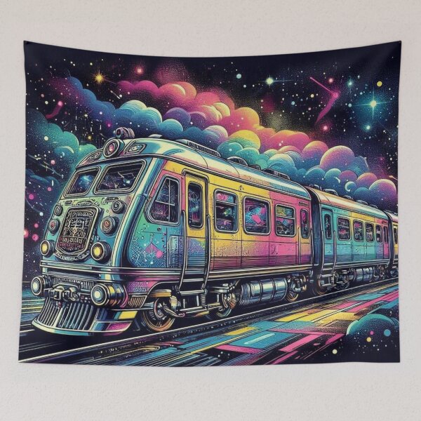 Item preview, Cosmic Train Journey – Surreal Futuristic Illustration designed and sold by Dogandesighn.