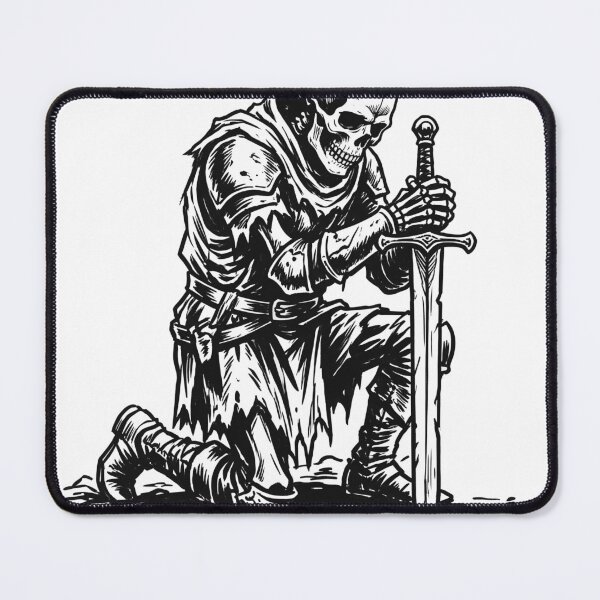Item preview, Kneeling Skeleton Knight Sword Armor Undead Paladin Defeat Gothic Heavy Ink Graphic designed and sold by MisteryDesigner.