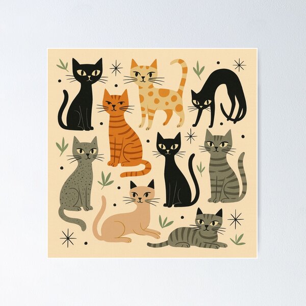 Item preview, Retro Vintage 1950s Cat Pattern designed and sold by tonymagnerart.
