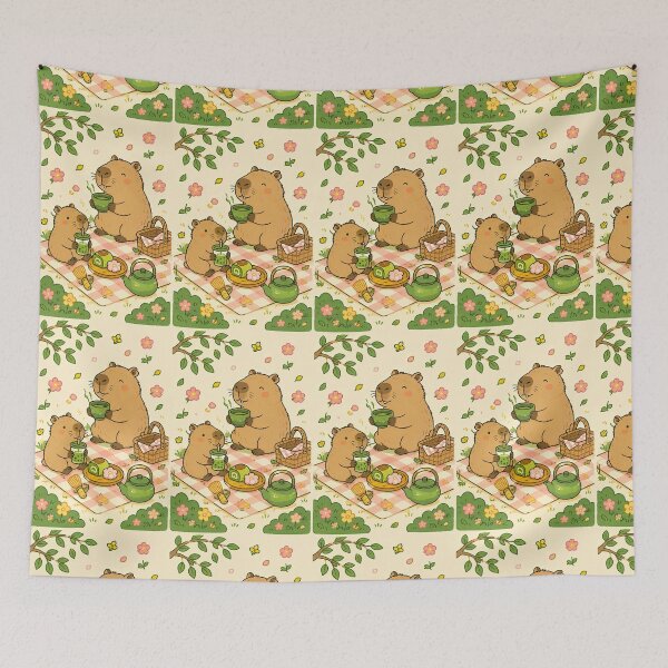 Item preview, Capybara Matcha Picnic Pattern designed and sold by Soft Berry Studio.
