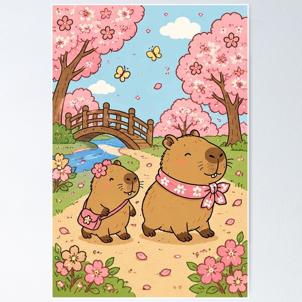 Item preview, Capybara Cherry Blossom Walk Pattern designed and sold by Soft Berry Studio.