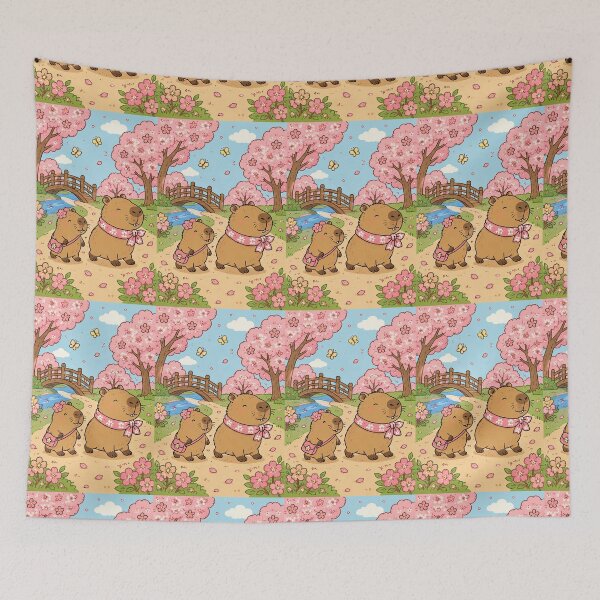 Item preview, Capybara Cherry Blossom Walk Pattern designed and sold by Soft Berry Studio.