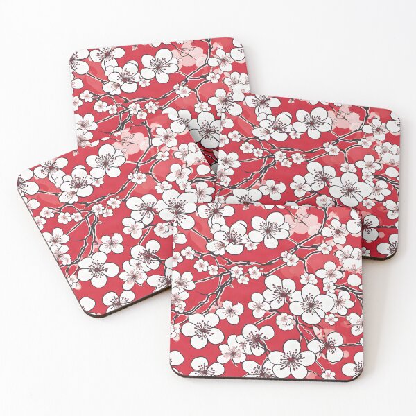 Item preview, Hand-drawn White-on-red Abstract Cherry Blossom Pattern designed and sold by DesignedOutside.