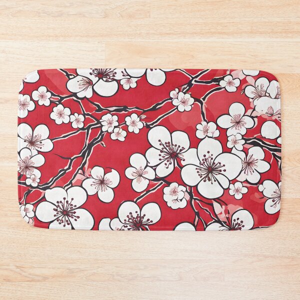 Item preview, Hand-drawn White-on-red Abstract Cherry Blossom Pattern designed and sold by DesignedOutside.
