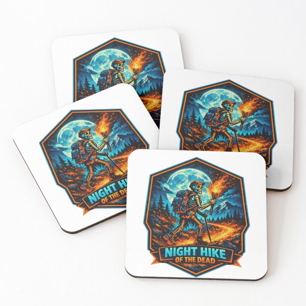 Item preview, Night Hike Of The Dead Vintage Skeleton Hiker Halloween Badge designed and sold by GabeMountainArt.