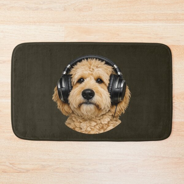 Item preview, Realistic Goldendoodle Dog Wearing Headphones Music Lover Art designed and sold by CreativeArtistL.