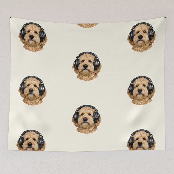 Item preview, Realistic Goldendoodle Dog Wearing Headphones Music Lover Art designed and sold by CreativeArtistL.