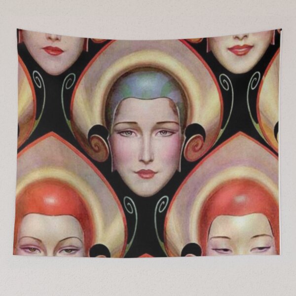 Item preview, Art Deco Wall Art, Many Masks Portrait Print, Vintage Fashion Illustration by Władysław Benda designed and sold by RickE.