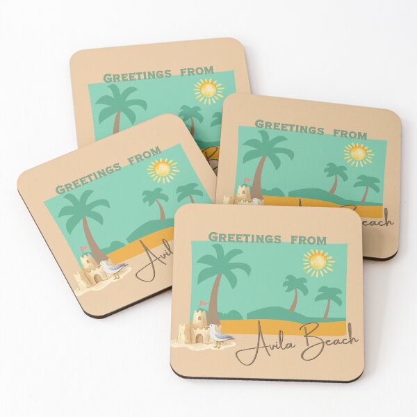 Item preview, Greetings from Avila Beach Postcard Design | California Coast Retro Beach Art designed and sold by DonnaRaine.