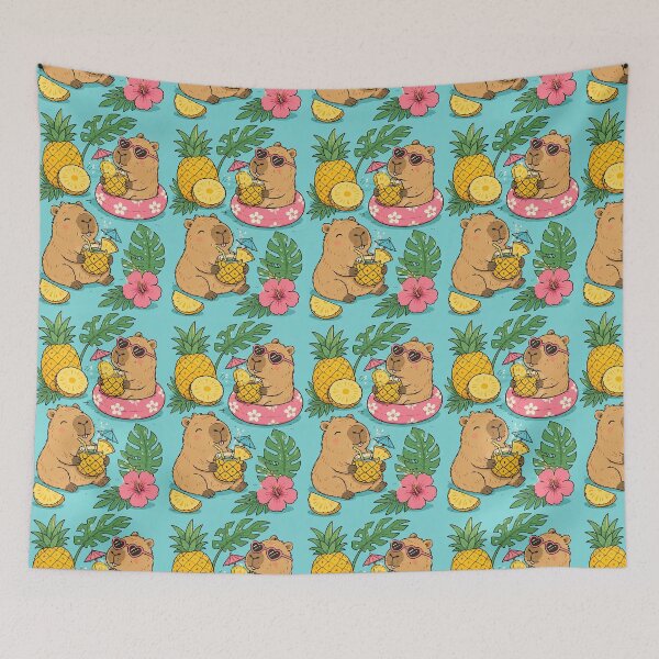 Item preview, Capybara Pineapple Drink Pattern designed and sold by Soft Berry Studio.