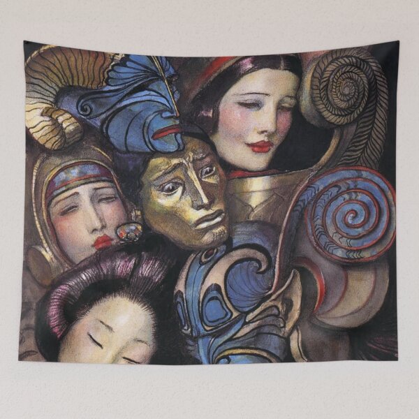 Item preview, Art Deco Wall Art, Faces Vintage Mask Portrait, Władysław Benda Illustration designed and sold by RickE.