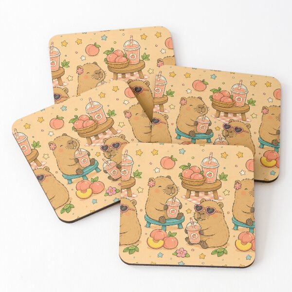 Item preview, Capybara Peach Smoothie Pattern designed and sold by Soft Berry Studio.