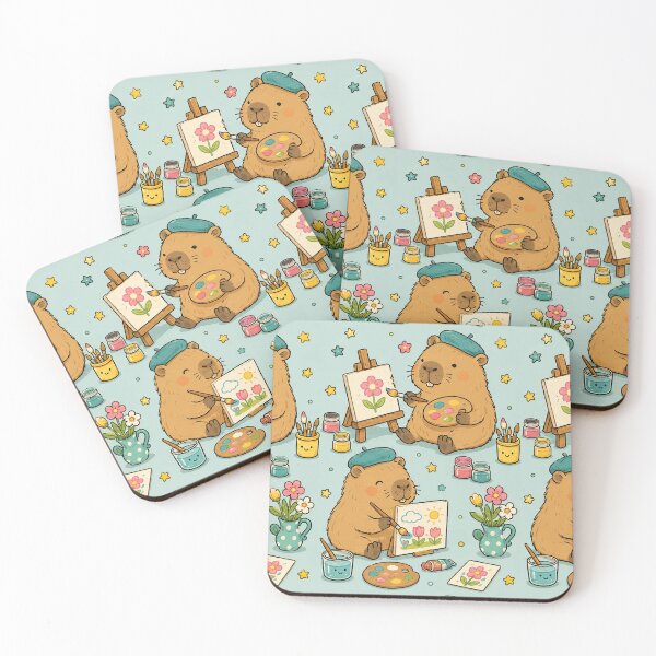 Item preview, Capybara Little Painter Pattern designed and sold by Soft Berry Studio.