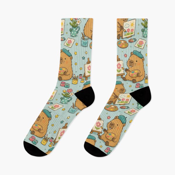 Item preview, Capybara Little Painter Pattern designed and sold by Soft Berry Studio.