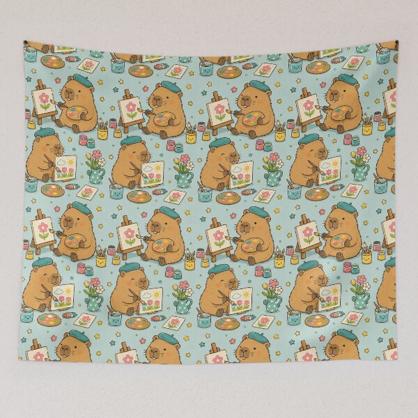 Item preview, Capybara Little Painter Pattern designed and sold by Soft Berry Studio.