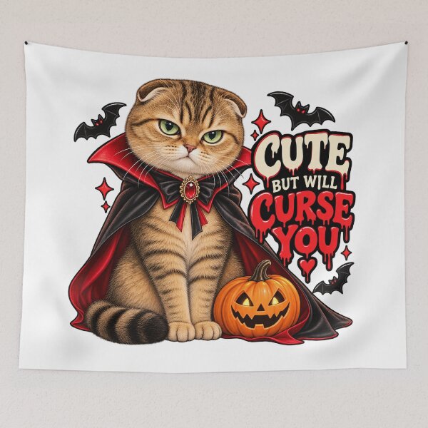 Item preview, Cute But Will Curse You – Funny Halloween Vampire Scottish Fold Cat designed and sold by NoodlesTheCat.