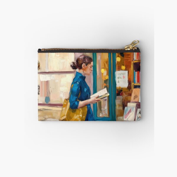Item preview, Woman Reading Outside a Parisian Bookshop, Impressionist Painting designed and sold by CARRAANN.
