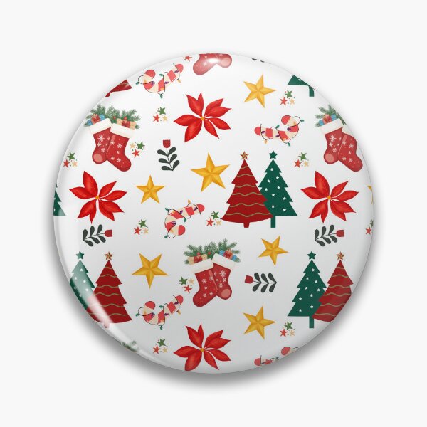 Item preview, Festive Christmas Trees, Stockings and Poinsettias Holiday Pattern designed and sold by AleksaDesignMTL.