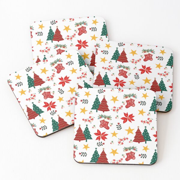 Item preview, Festive Christmas Trees, Stockings and Poinsettias Holiday Pattern designed and sold by AleksaDesignMTL.