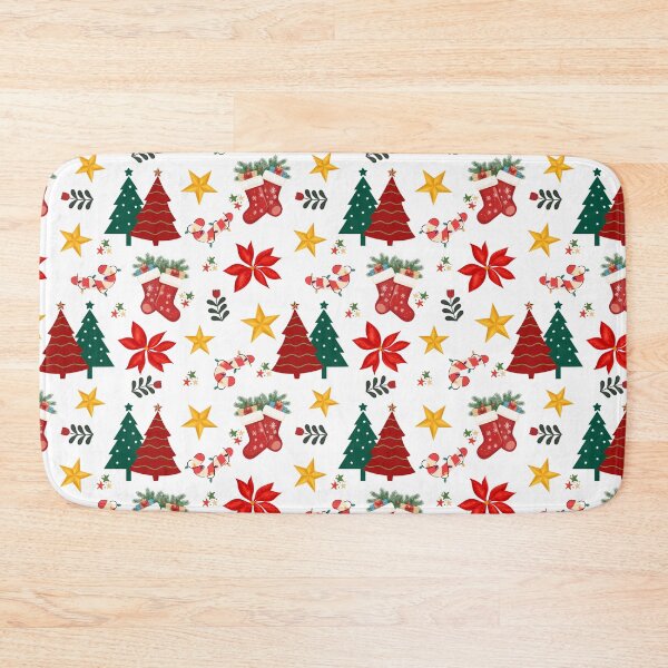 Item preview, Festive Christmas Trees, Stockings and Poinsettias Holiday Pattern designed and sold by AleksaDesignMTL.