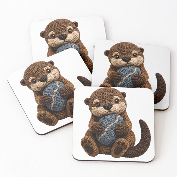 Item preview, Crochet Otter with Stone – Cute Otter Yarn Art designed and sold by Digital Culture Studio.