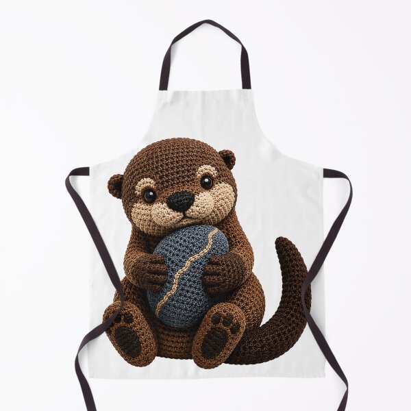 Item preview, Crochet Otter with Stone – Cute Otter Yarn Art designed and sold by Digital Culture Studio.
