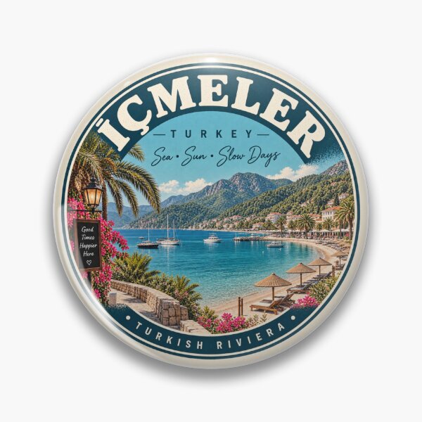 Item preview, Icmeler Turkey Vintage Travel Badge – Turkish Riviera Retro Souvenir designed and sold by DreamPaw Studio.