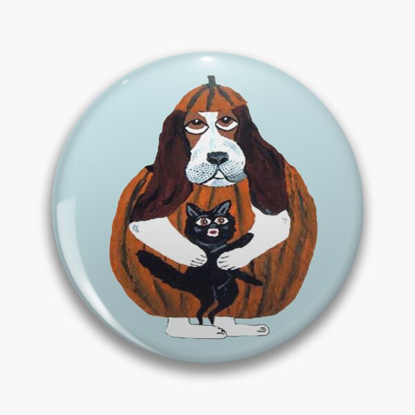 Item preview, Basset Hound in Pumpkin Costume with Black Cat designed and sold by Squirreldumplings.