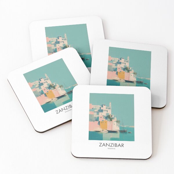 Item preview, Zanzibar – Pastel Coastal Village Travel Print, Tanzania designed and sold by MarkedArtPrints.