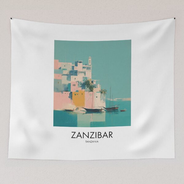 Item preview, Zanzibar – Pastel Coastal Village Travel Print, Tanzania designed and sold by MarkedArtPrints.