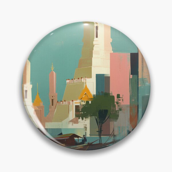 Item preview, Bangkok – Pastel Temple Skyline Travel Print, Thailand designed and sold by MarkedArtPrints.