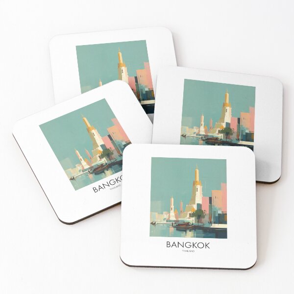 Item preview, Bangkok – Pastel Temple Skyline Travel Print, Thailand designed and sold by MarkedArtPrints.