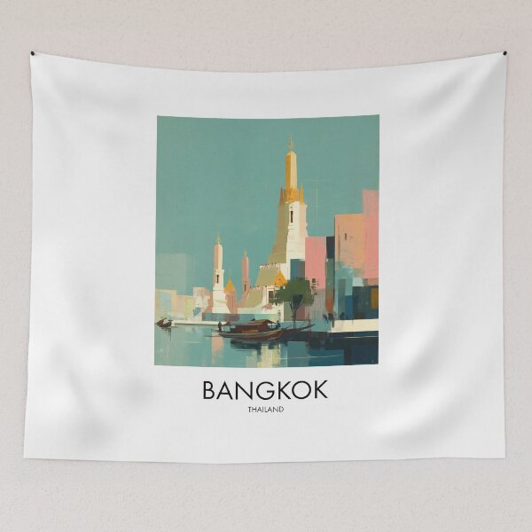 Item preview, Bangkok – Pastel Temple Skyline Travel Print, Thailand designed and sold by MarkedArtPrints.