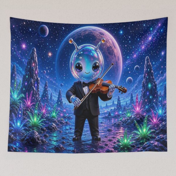 Item preview, Cute Alien Medanix - Cosmic Violinist Playing in Galaxy designed and sold by Breezes-of-Ida.