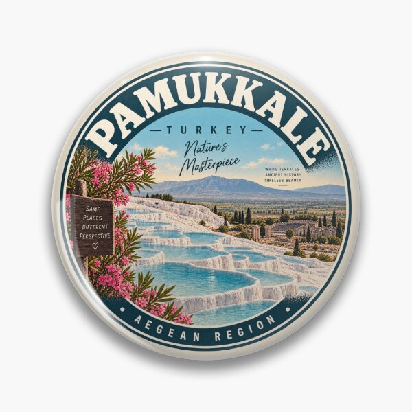 Item preview, Pamukkale Turkey Vintage Travel Badge – Retro Travertine Souvenir designed and sold by DreamPaw Studio.