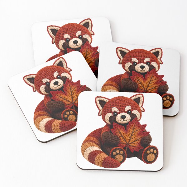 Item preview, Crochet Red Panda with Autumn Leaf – Cozy Fall Yarn Art designed and sold by Digital Culture Studio.