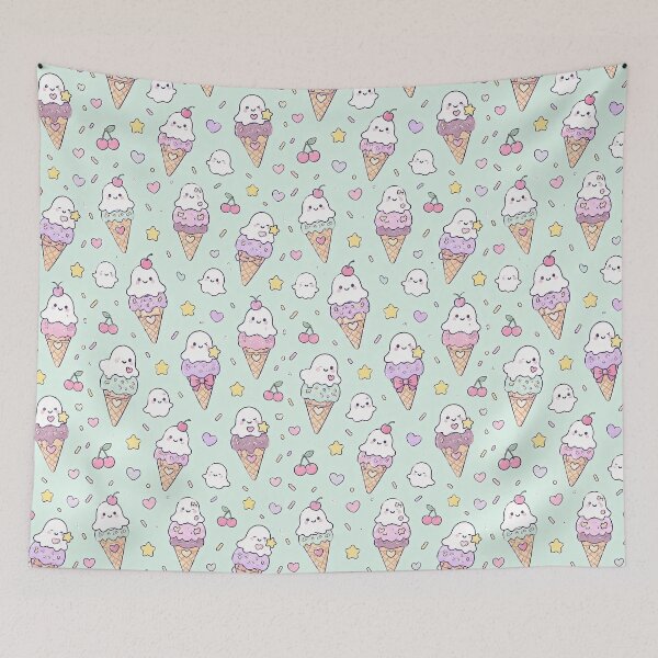 Item preview, Kawaii Ghost Ice Cream Pattern designed and sold by Soft Berry Studio.