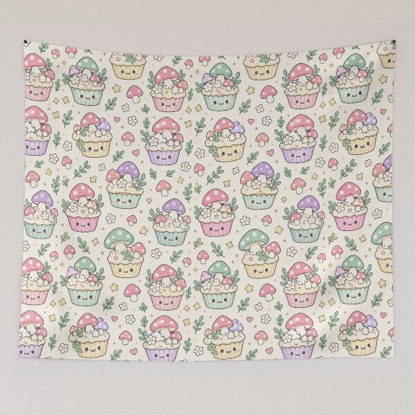 Item preview, Kawaii Mushroom Cupcake Pattern designed and sold by Soft Berry Studio.